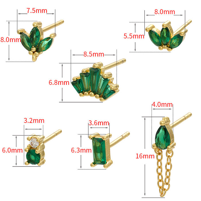 Retro Geometric Green Gemstones Diamond Copper Earrings Wholesale jewelry