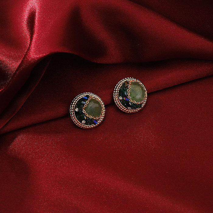 1 Paar Retro-Ohrstecker mit geometrischer Beschichtung, Kupferkristall, 18 Karat vergoldet