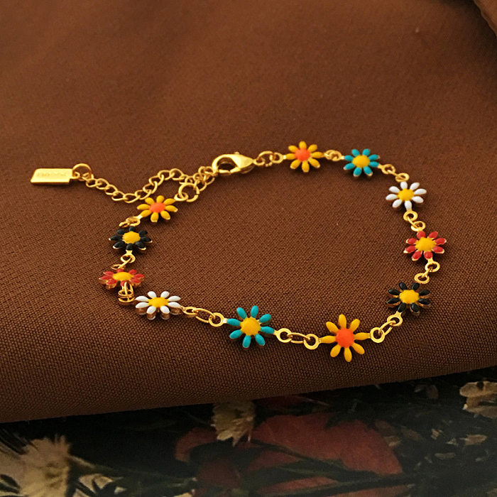 Collar de pulseras de mujer con revestimiento de cobre y flores de estilo clásico