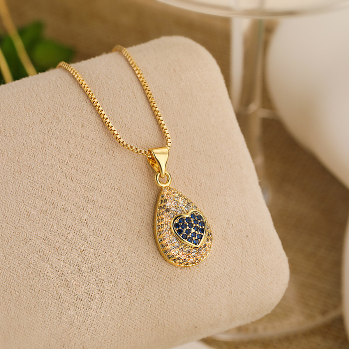 Simple Style Water Droplets Copper 18K Gold Plated Zircon Pendant Necklace In Bulk