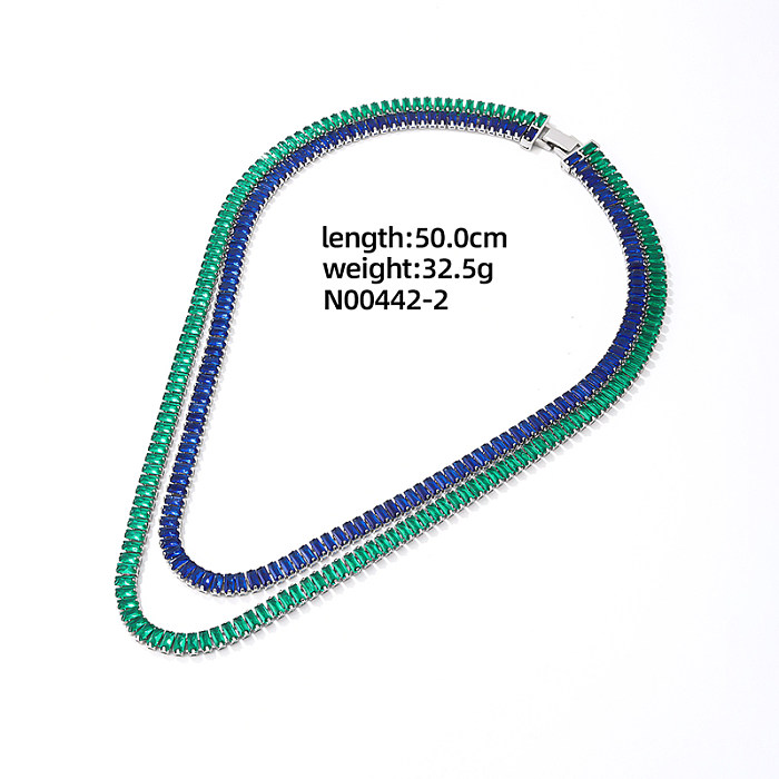 Elegant Glam Shiny Rectangle Copper Plating Inlay Zircon White Gold Plated Double Layer Necklaces