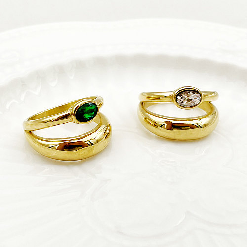 Anéis banhados a ouro de zircão com revestimento geométrico de aço inoxidável estilo vintage glam