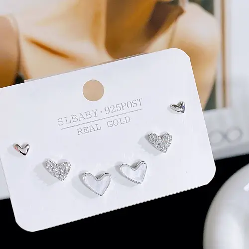 Simple Style Geometric Heart Shape Bow Knot Copper Plating Inlay Artificial Gemstones Ear Studs
