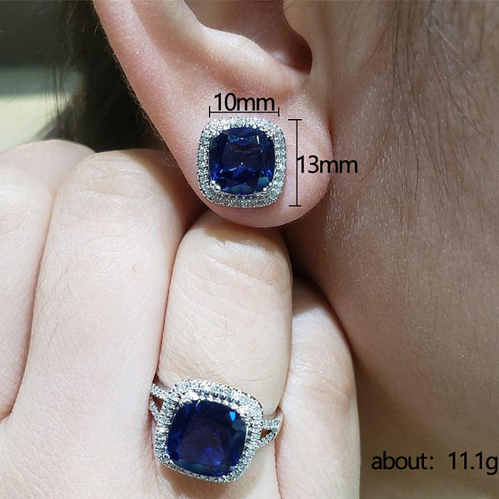 Luxuriöse quadratische Kupfer-Inlay-Zirkon-Ring-Ohrringe-Halskette