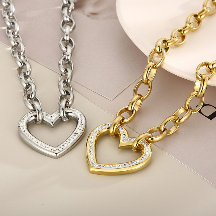 Mode coeur forme titane acier placage évider incrustation Zircon Bracelets collier