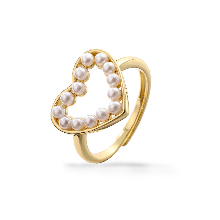 Collier avec anneaux plaqués or 18 carats, élégant, vacances, Style Simple, en forme de cœur, placage en cuivre et émail, incrustation de perles artificielles
