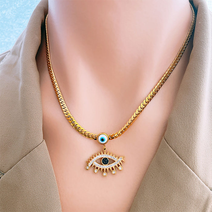 1 Piece Fashion Devil'S Eye Titanium Steel Plating Inlay Rhinestones Women'S Earrings Necklace