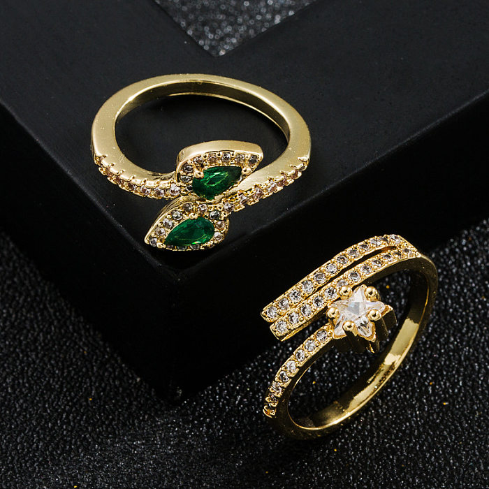 Anillo de circonio verde con microincrustaciones de oro Real chapado en cobre a la moda al por mayor