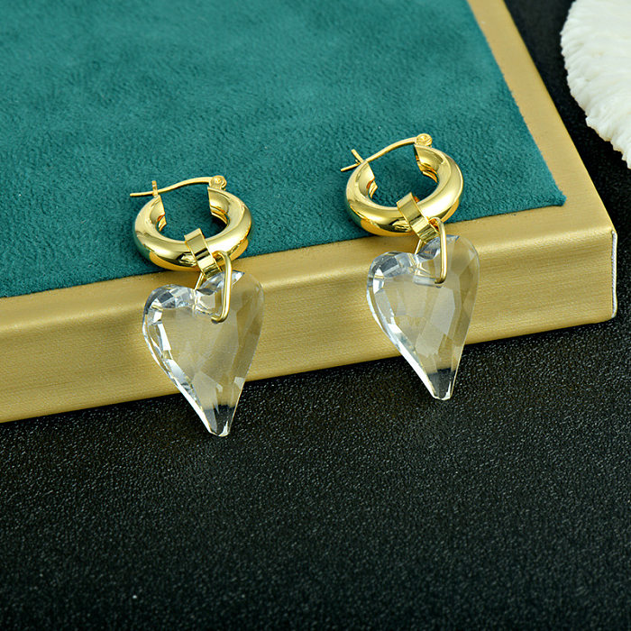 1 Pair Simple Style Heart Shape Patchwork Copper Drop Earrings