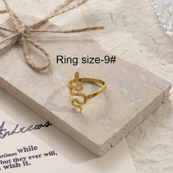 IG Style Geometric Snake Stainless Steel 18K Gold Plated Rhinestones Rings In Bulk
