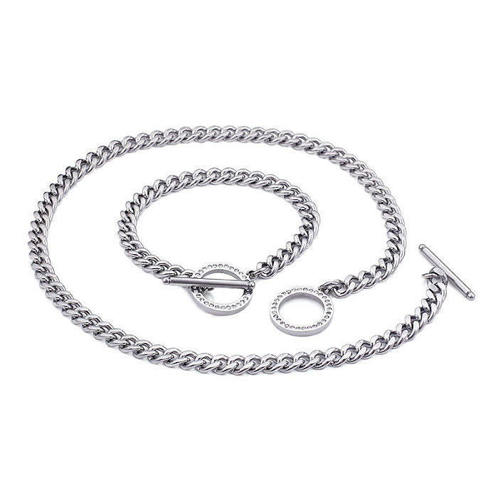 Conjunto de pulseira de colar de diamante de corrente grossa de aço inoxidável joias por atacado