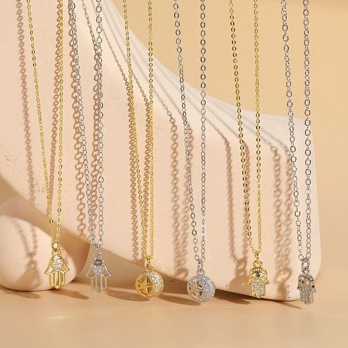 Elegante, klassische Pentagramm-Palmen-Halskette mit verkupfertem Inlay aus Zirkon und 14 Karat vergoldetem Anhänger