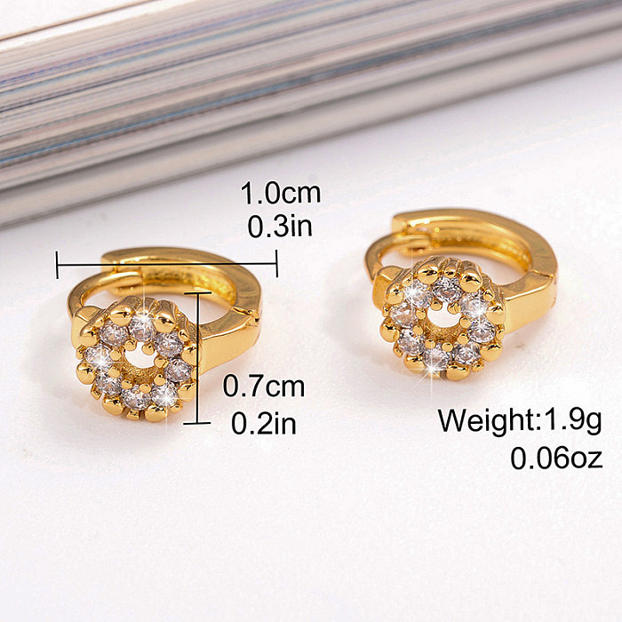 1 Pair Vintage Style Simple Style Flower Plating Inlay Copper Zircon 18K Gold Plated Earrings