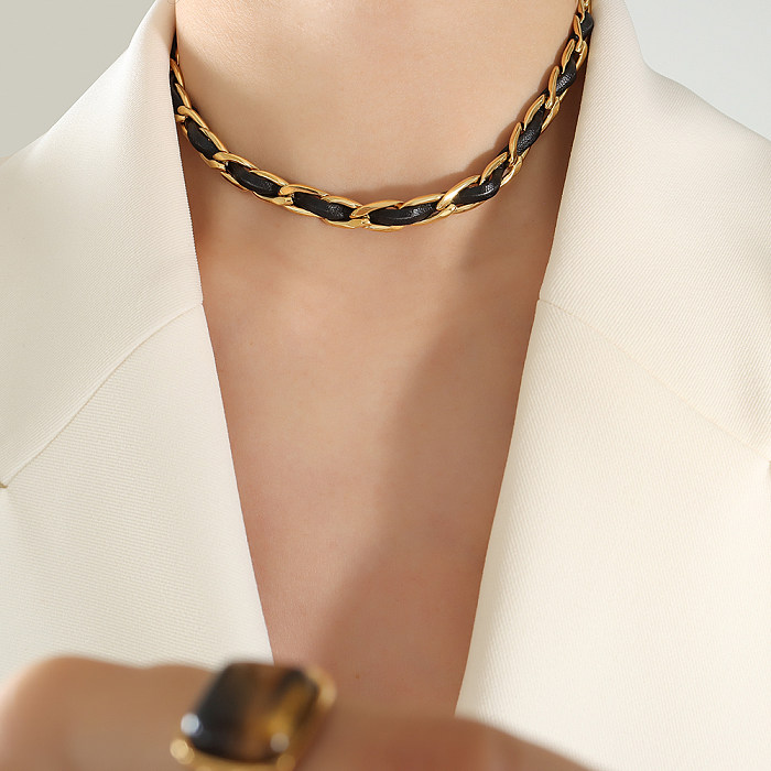 Colar de pulseiras banhado a ouro 18K com bloco de cores de estilo legal couro titânio aço chapeado