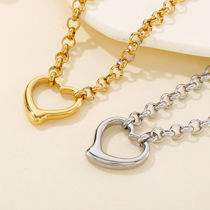 Fashion New Chain Heart-Shaped Pendant Necklace Bracelet Stainless Steel Jewelry Set