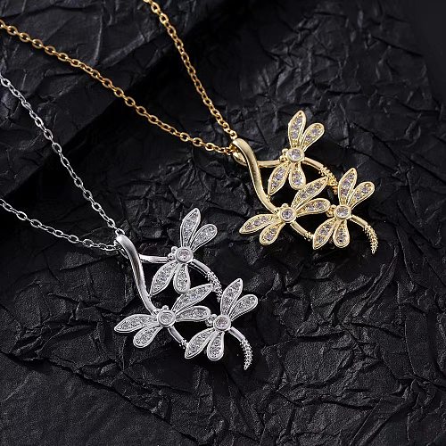 Simple Style Dragonfly Copper Plating Inlay Zircon Pendant Necklace