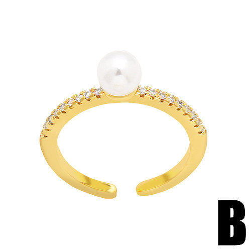 Simple Style Flower Copper Gold Plated Zircon Open Ring 1 Piece