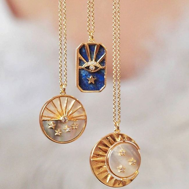 Simple Style Sun Star Moon Copper Plating Inlay Zircon Gold Plated Pendant Necklace