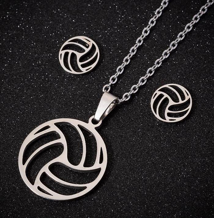 Women'S Fashion Korean Style Volleyball Stainless Steel Alloy Pendant Necklace Ear Studs Plating Jewelry Sets