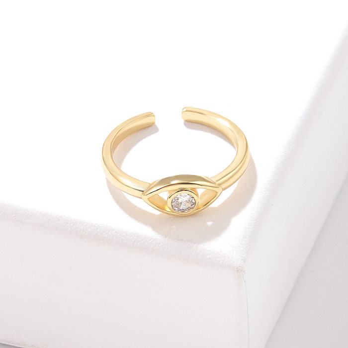 Anéis de cobre de zircão com incrustações de anel aberto de cobre de olho fashion