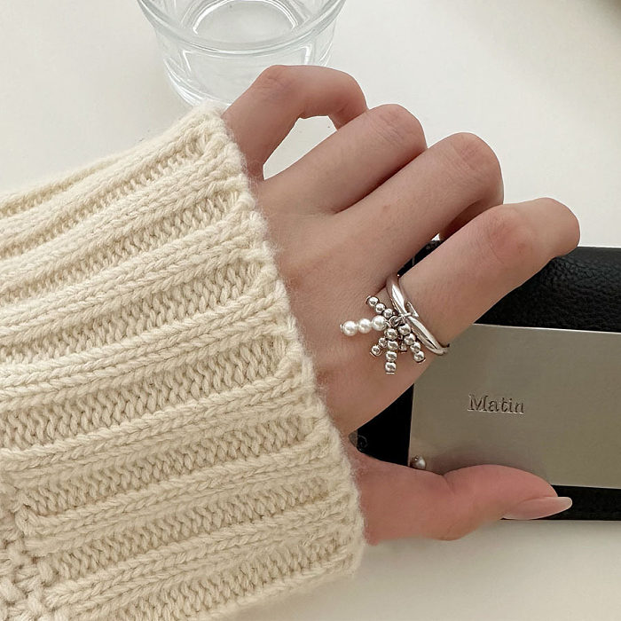Casual Modern Style Heart Shape Copper Charm Plating Inlay Gem White Gold Plated Open Ring