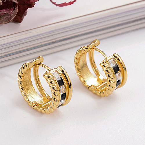 1 Pair Vintage Style Twist Plating Inlay Copper Zircon 18K Gold Plated Earrings