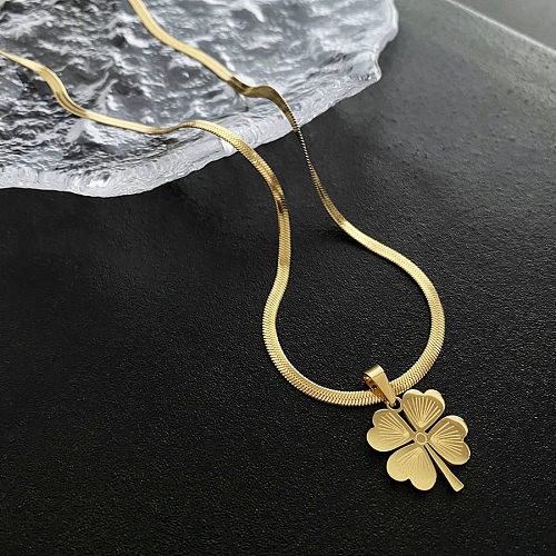 Collier de boucles d'oreilles en acier titane trèfle à quatre feuilles pour dame élégante