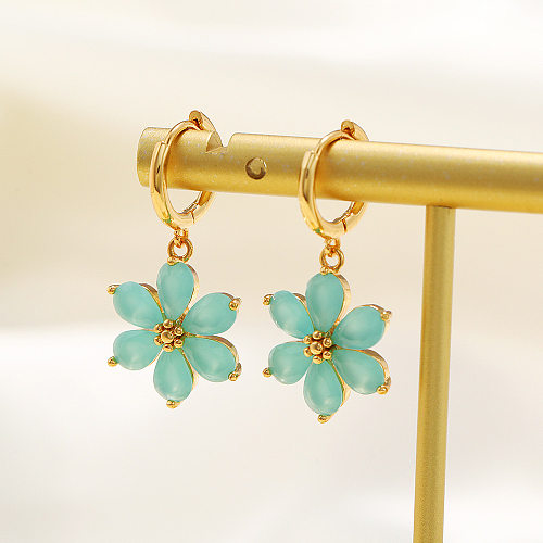 Six-leaf Flower Color Zircon Earrings Wholesale Jewelry jewelry