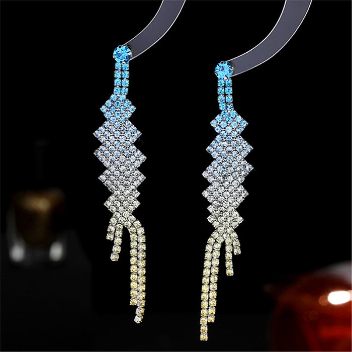 1 Pair Fairy Style Tassel Plating Inlay Copper Rhinestones Silver Plated Drop Earrings