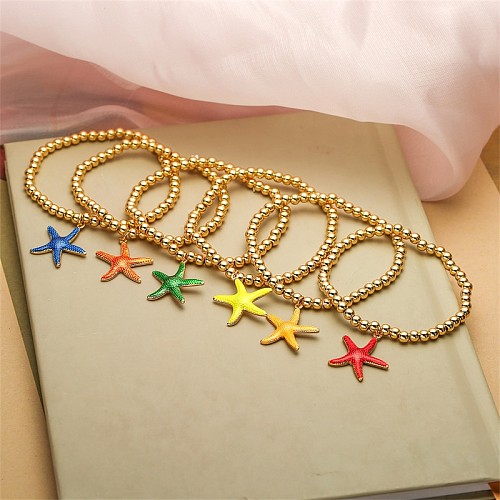 Bracelets plaqués or avec placage de perles en cuivre et étoile de mer de plage de vacances