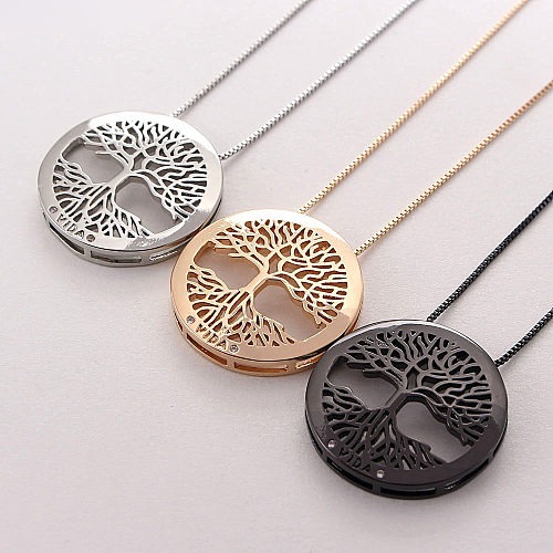 Wholesale Jewelry Simple Tree Of Life Pendant Copper Inlaid Zircon Necklace jewelry