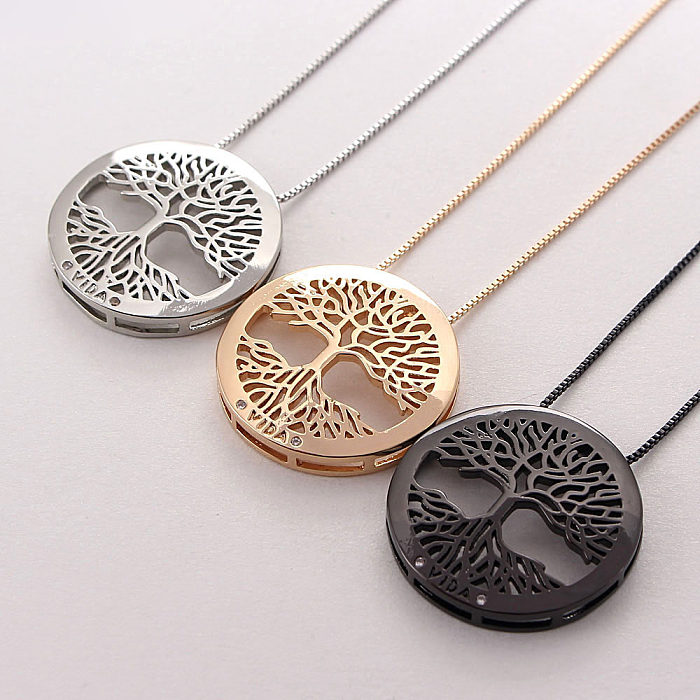 Wholesale Jewelry Simple Tree Of Life Pendant Copper Inlaid Zircon Necklace jewelry
