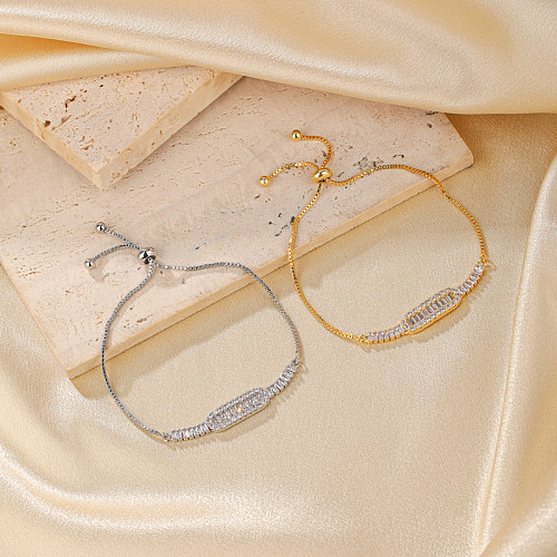 Commute Glänzende, einfarbige Armbänder mit Inlay aus Zirkon und 14-Karat-Vergoldung
