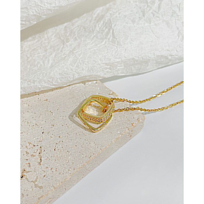 Art- und Weisequadrat-Edelstahl-Kupfer-hängende Halsketten-Überzugs-Inlay-Zirkon-Kupfer-Halsketten