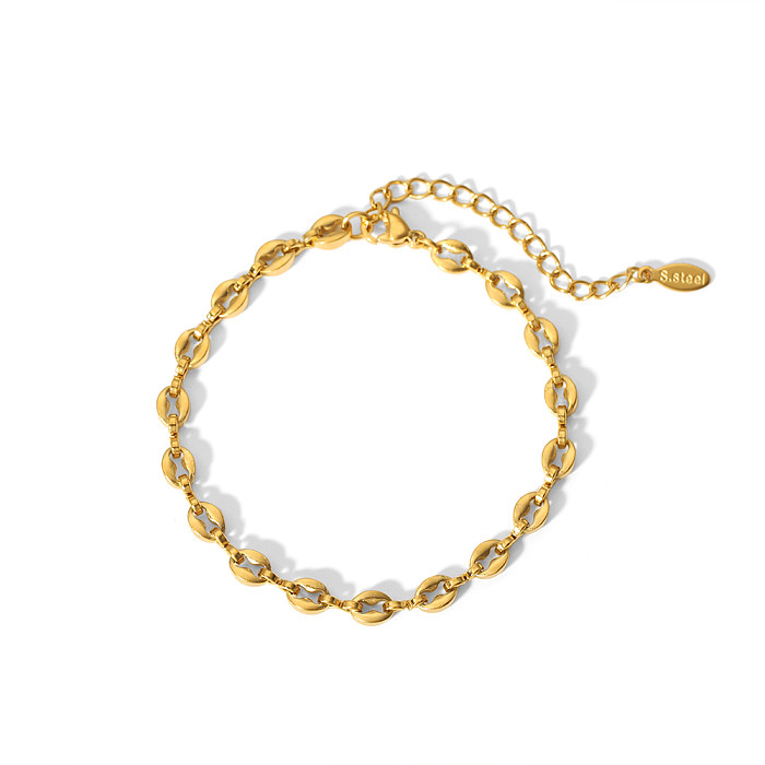IG Style Simple Style Solid Color Stainless Steel Plating 18K Gold Plated Bracelets Necklace