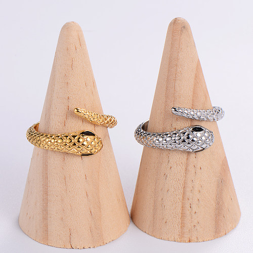 Anéis abertos banhados a ouro 18K com revestimento de aço inoxidável de cobra estilo simples casual