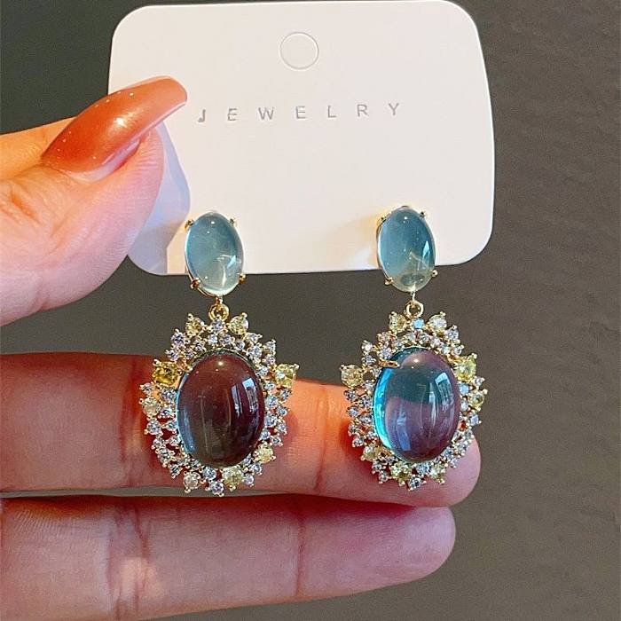1 Pair Elegant Luxurious Geometric Plating Inlay Copper Opal Drop Earrings