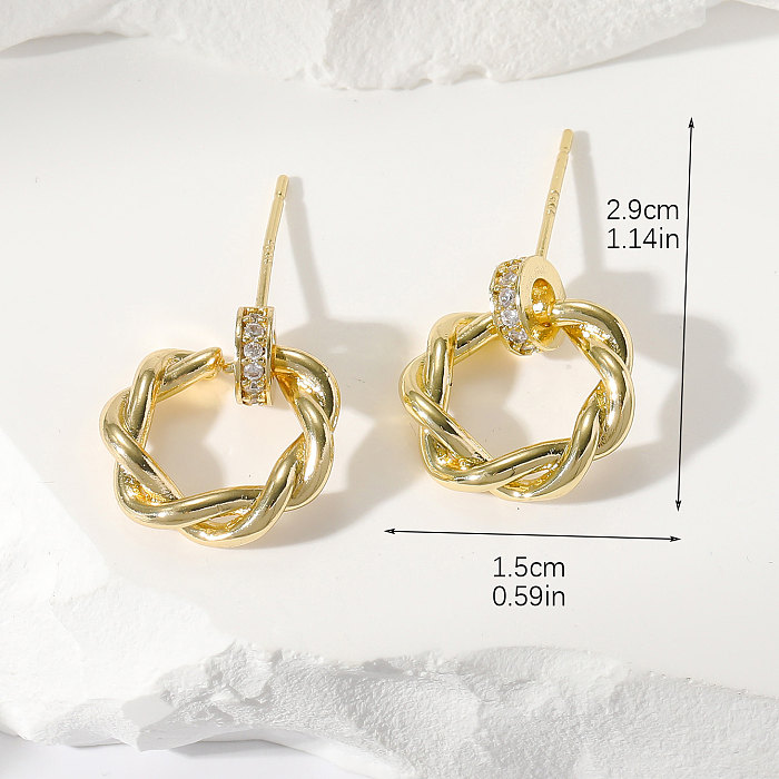1 Pair Simple Style Twist Plating Inlay Copper Zircon Gold Plated Ear Studs