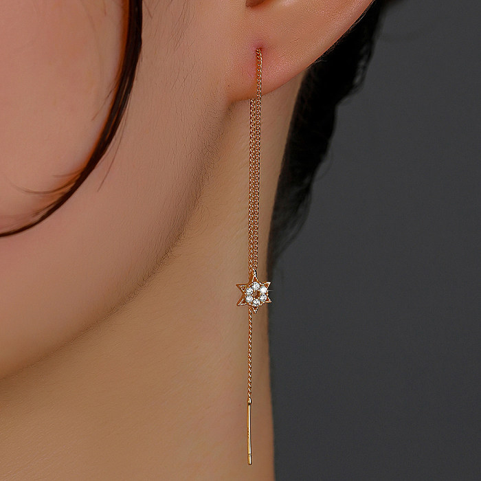 Fashion Crown Copper Inlay Zircon Ear Line 1 Pair