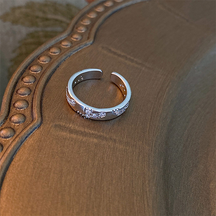 Anillo abierto de circón perla con incrustaciones de cobre en forma de corazón de estilo simple informal