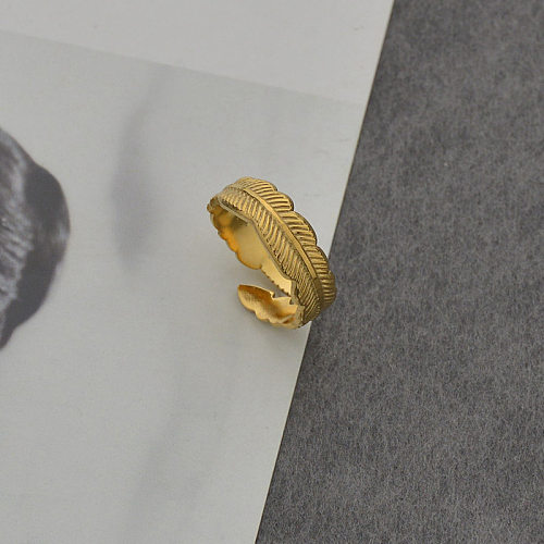 Anel aberto de moda em aço titânio anel de dedo indicador ajustável em forma de pena