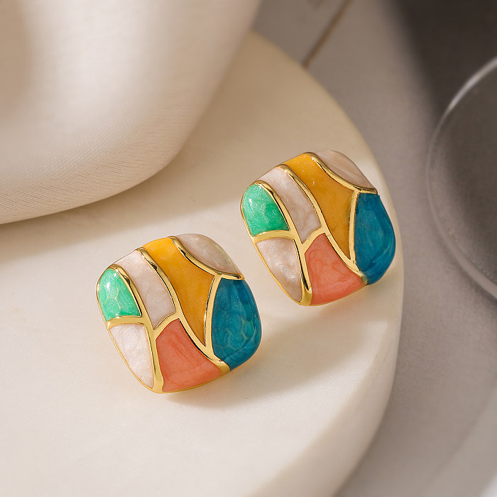 1 Pair Simple Style Commute Color Block Enamel Plating Copper 18K Gold Plated Ear Studs