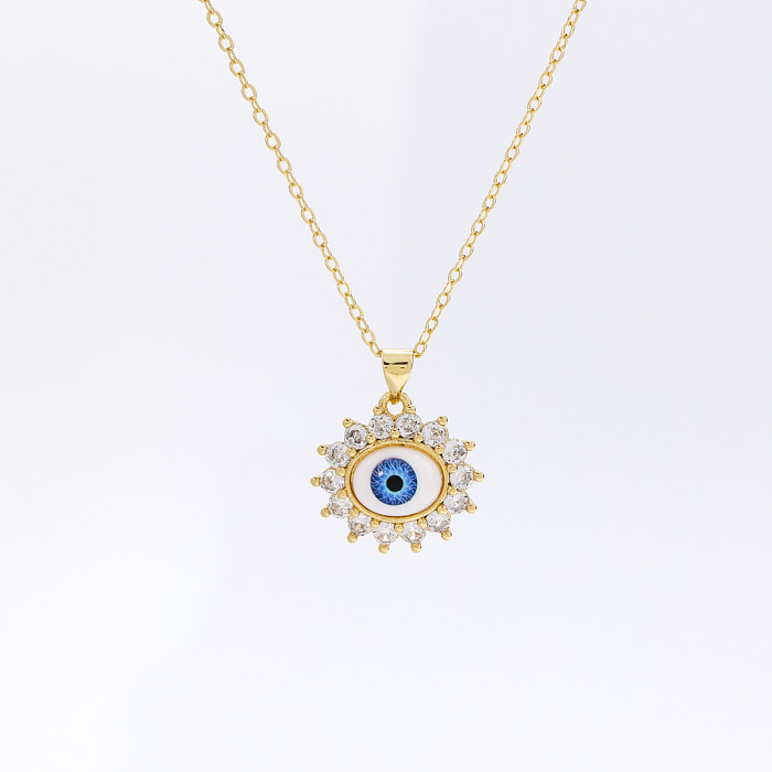 Simple Style Eye Copper Plating Rhinestones Pendant Necklace 1 Piece