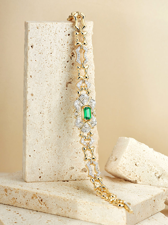 Bracelets en Zircon incrustés de placage de cuivre carré à la mode, 1 pièce