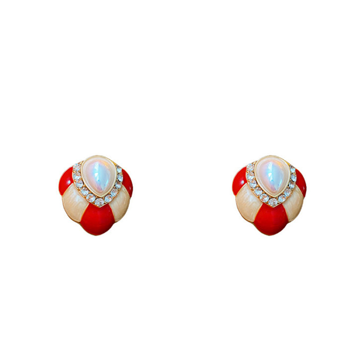 1 Pair Retro Color Block Water Droplets Enamel Inlay Copper Artificial Pearls Rhinestones Ear Studs