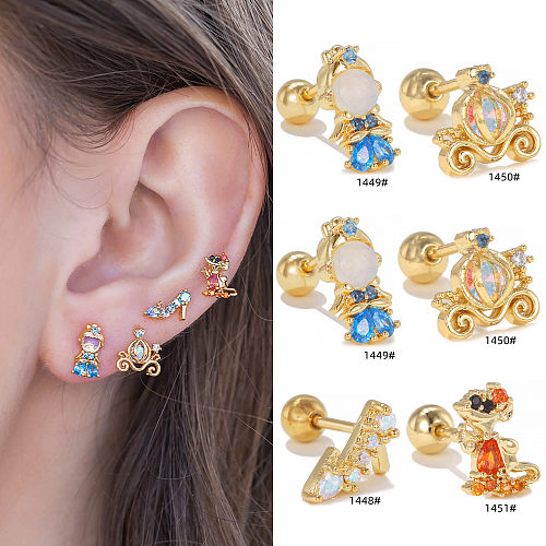 1 Piece IG Style Simple Style Geometric Plating Inlay Brass Zircon 18K Gold Plated White Gold Plated Ear Studs