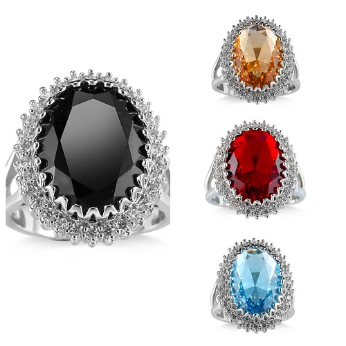 Luxurious Shiny Oval Copper Plating Inlay Zircon Silver Plated Rings