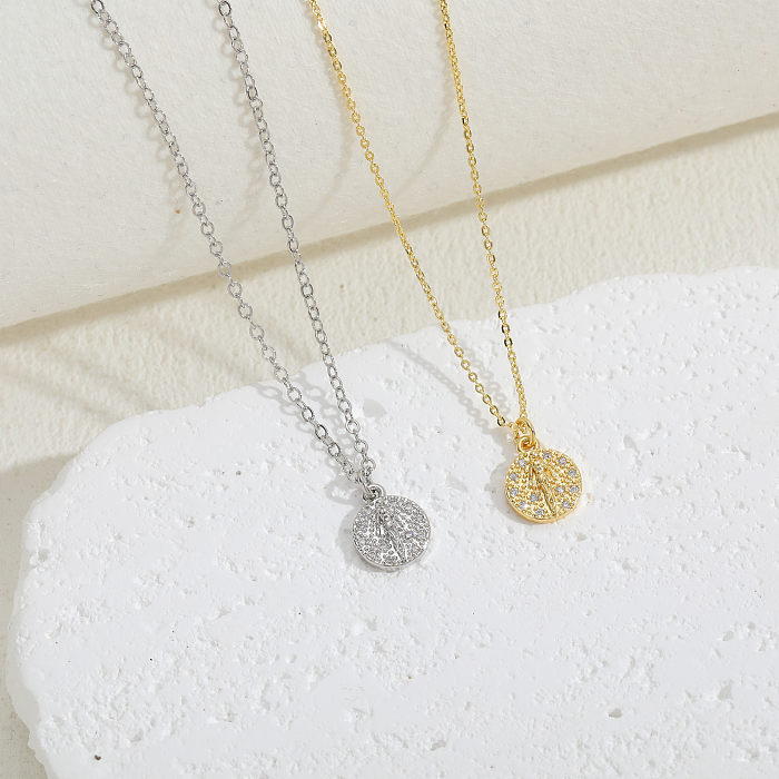 Elegant Classic Style Round Copper Plating Inlay Zircon 14K Gold Plated Necklace