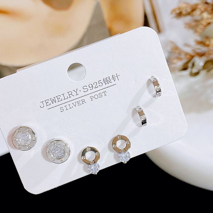 Simple Style Geometric Heart Shape Bow Knot Copper Plating Inlay Artificial Gemstones Ear Studs