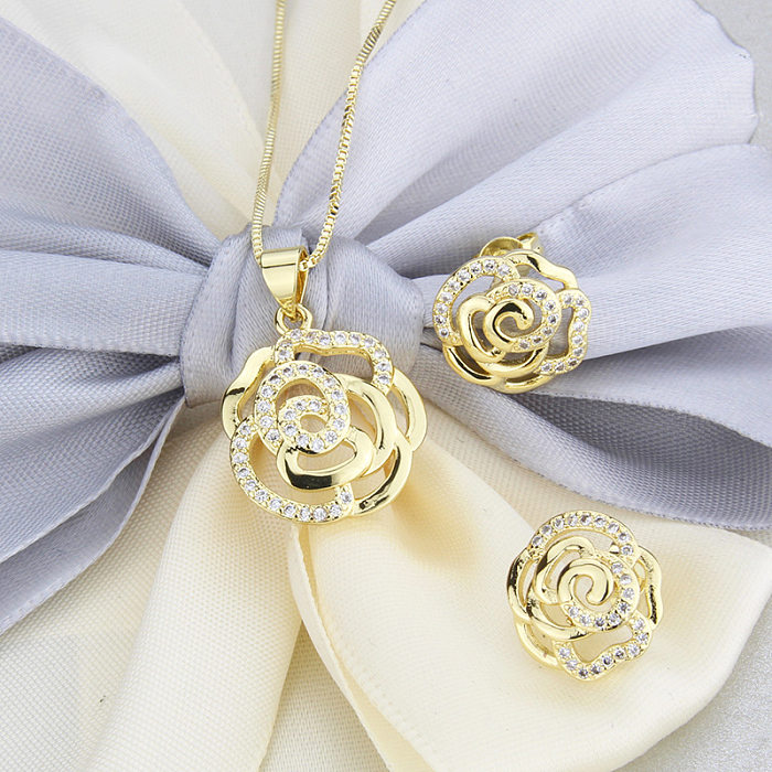 Zircon Rose Earrings Necklace Set